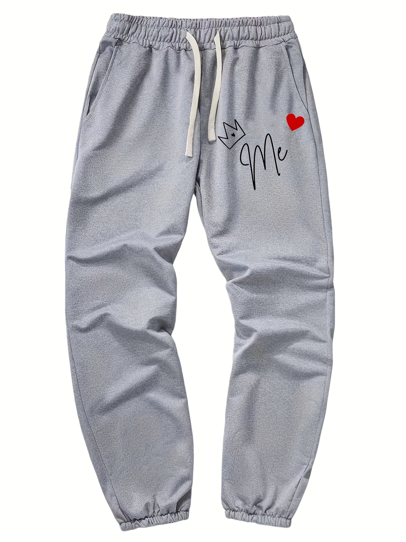 Crown Heart Print Men's Drawstring Pocket Sweatpants