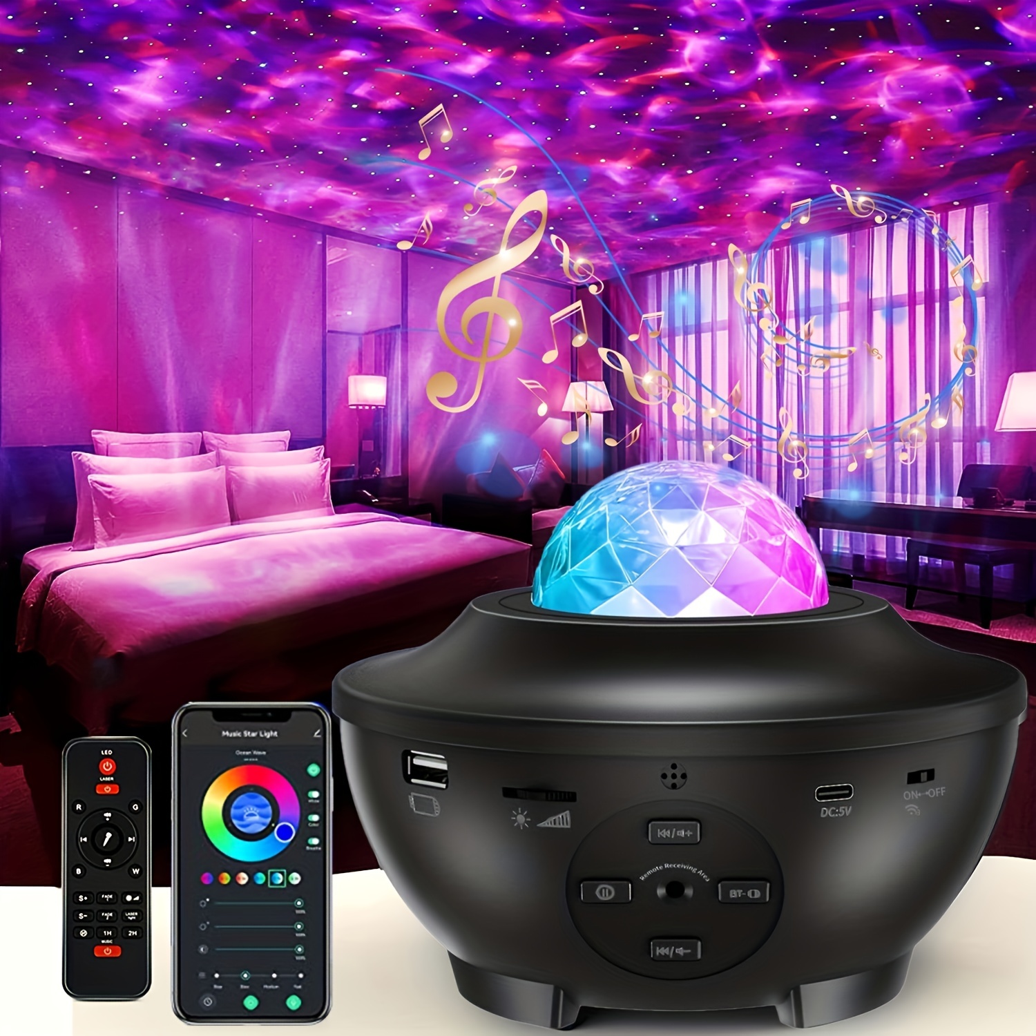 Dongzhen Starry Night Light Projector For Bedroom,sky Galaxy Projector  Ocean Wave Projector Light With Remote Control & Bluetooth Music Speaker,  As Gifts For Birthday Party Bedroom - Temu Philippines