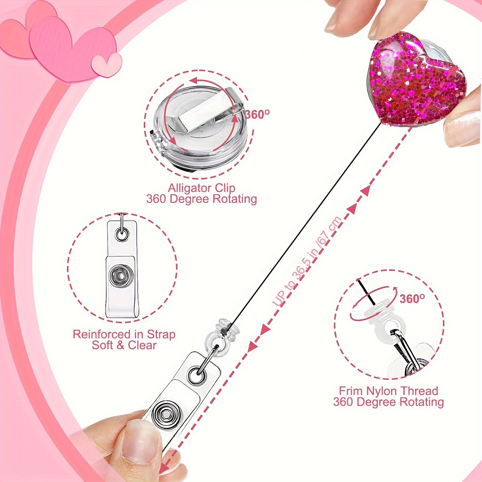 Heart Glitter Badge Reel Pen Kit Mini Highlighter Permanent Marker