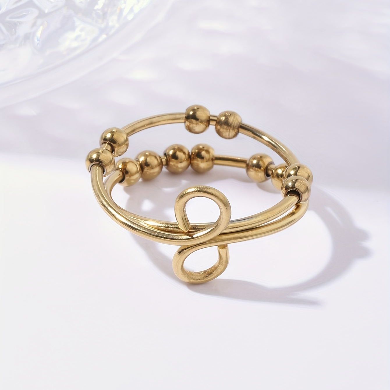 Stainless Steel Anxiety Ring with Spinning Beads - Adjustable Jewelry