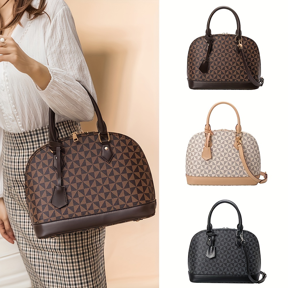 Vintage Geometric Print Boston Bag, Retro Pu Crossbody Bag, Women's Classic  Handbag & Shoulder Purse - Temu