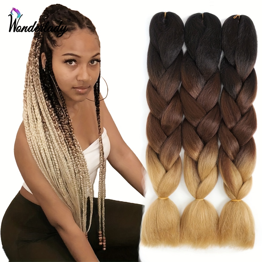 Jumbo Braiding Hair Attachment Ombre color 3pakcs synthetic box braids Hair  Extension 24Inch Crochet Braids (black dark green)