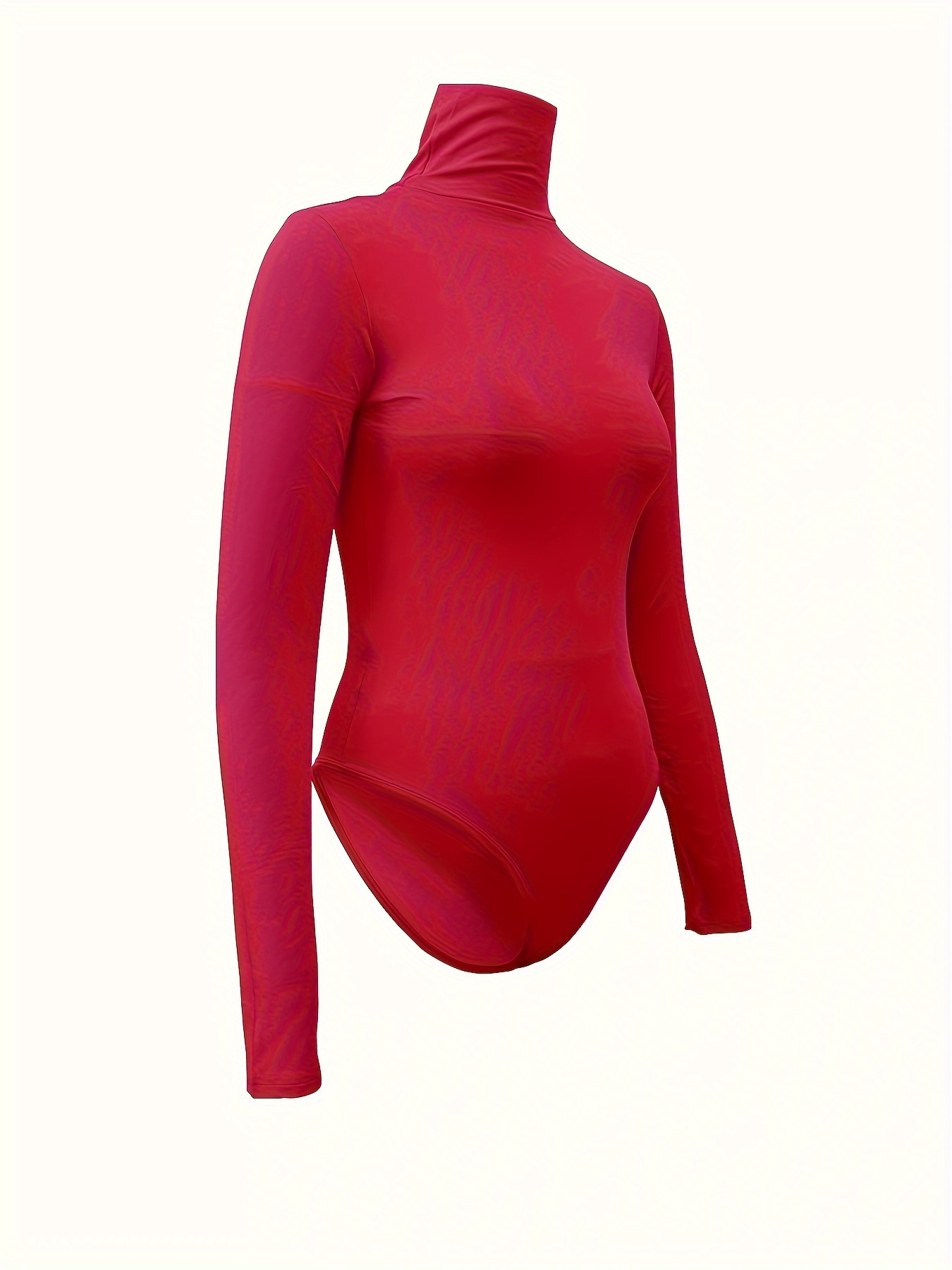 Women's Mock Turtleneck Bodysuit - Waist High Leg Openings / Long Sleeves /  Orange
