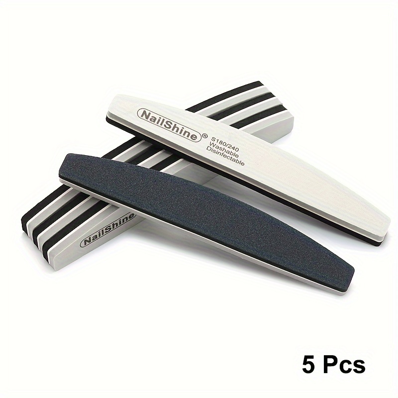 5pcs Black Grey Sponge Nail Files 180/240 Grit Gel Polishing Sanding Files Half Moon Acrylic Thick Maniucre Files Diy Nail Beauty Tools Nail Tech Must Have