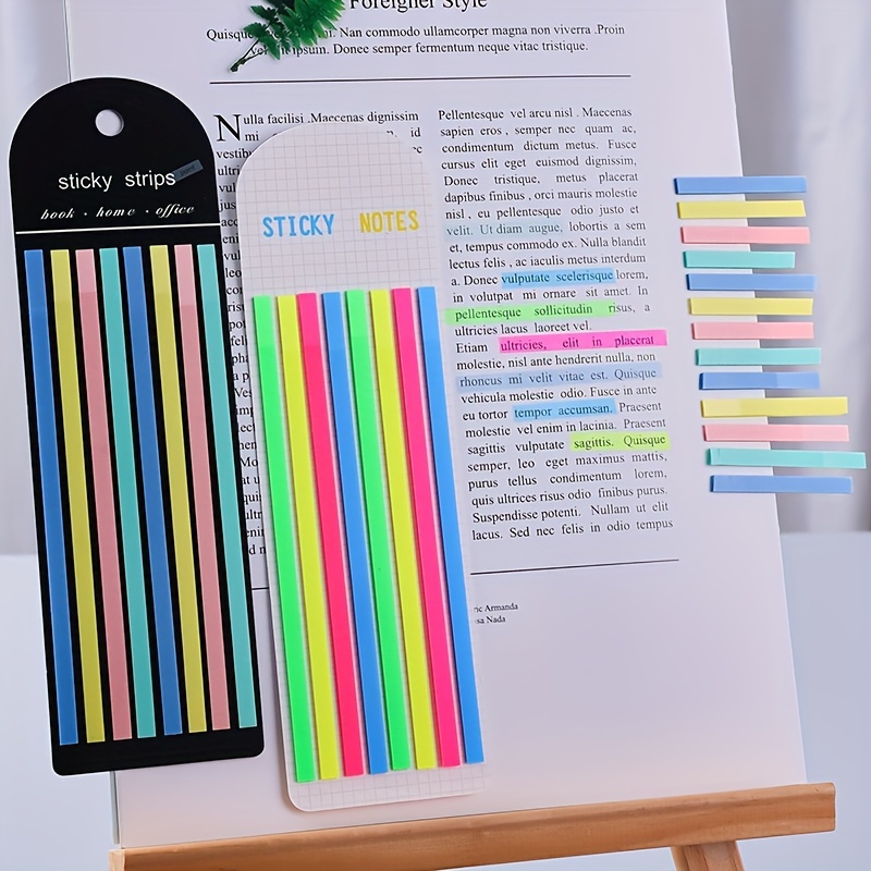 Highlighter Sticky Notes: Long Strips Page Markers For Annotating