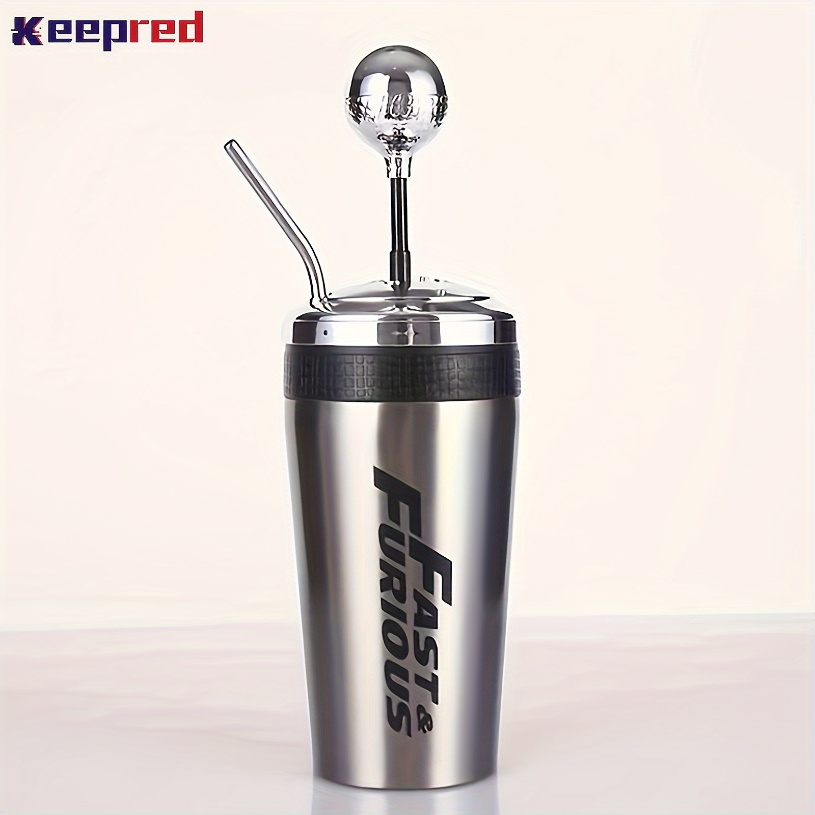 TEMU Keepred 1pc 500ml/17oz 304 Stainless Insulation Cup, Creative Car Gear Shift Design Double-layer Water Bottle With Straw, Coffee Cup For Outdoor Sports, Fitness, Travel Christmas Gift