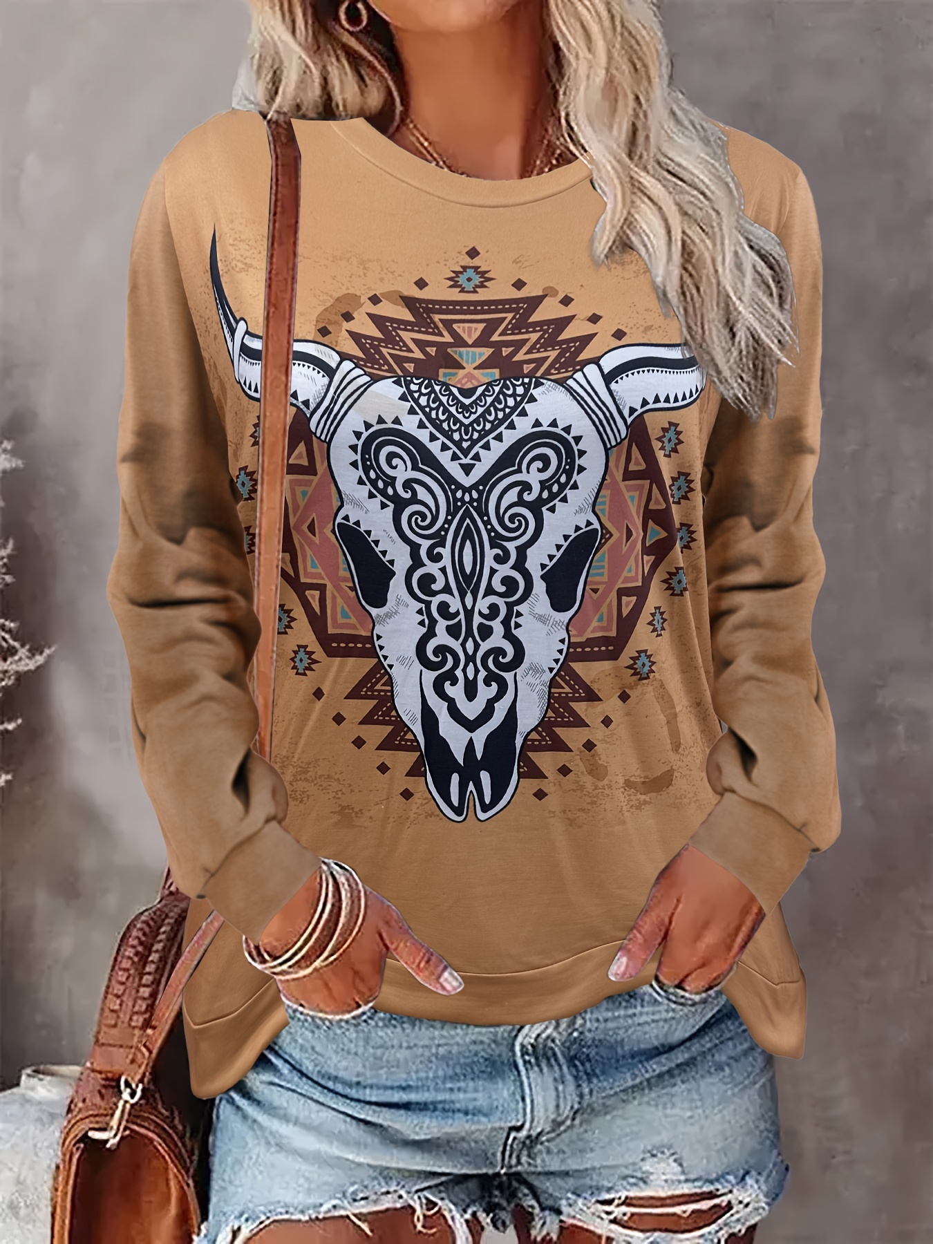 Plus Size Casual T shirt Women's Plus Cow Print Long Sleeve - Temu Norway