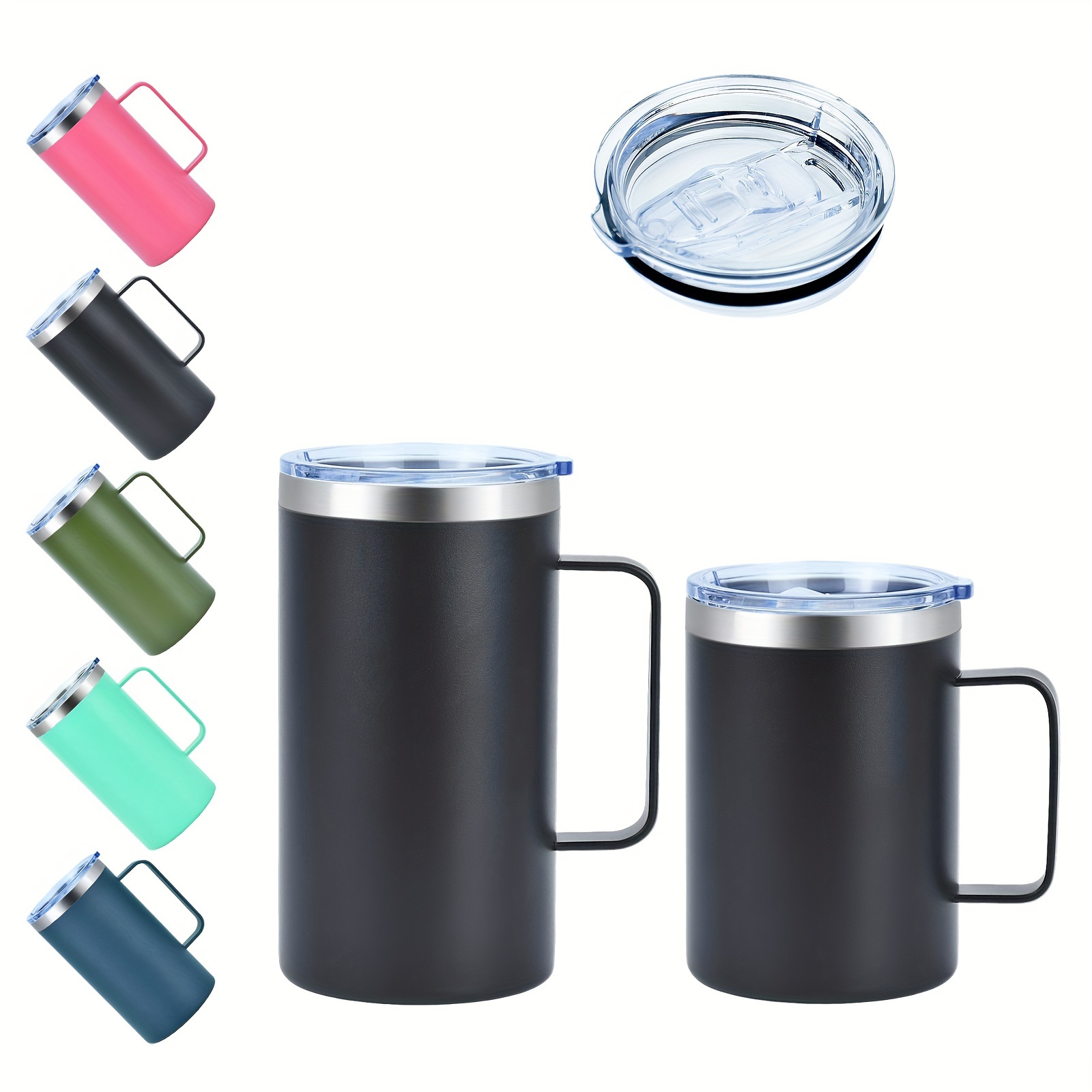  Tazas de café de acero inoxidable con tapa (juego de 2) – Vasos  de café de acero de doble pared de 14 onzas con tapa y asa – Café para  llevar