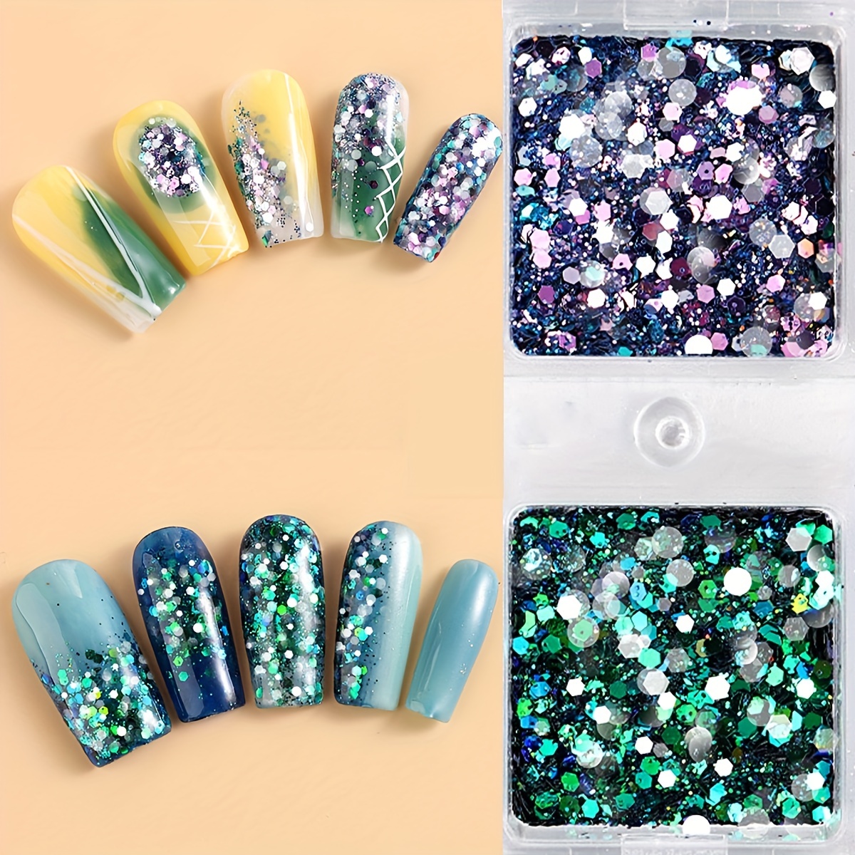 Holographic Nail Art Glitter Sequins Kit - Metallic Shining Flakes Decals