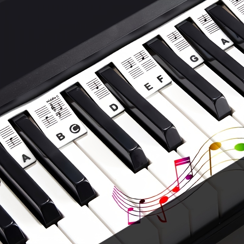 Étiquettes de notes de piano, autocollants de clavier de piano en silicone  88 touches de taille normale, autocollants de piano amovibles avec boîte et  pédale de sustain (couleur : multicolore) : 