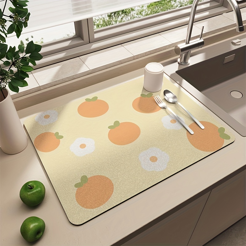 Dexi Dish Drying Mat For Kitchen Counter Cute Floral Placemat, Non