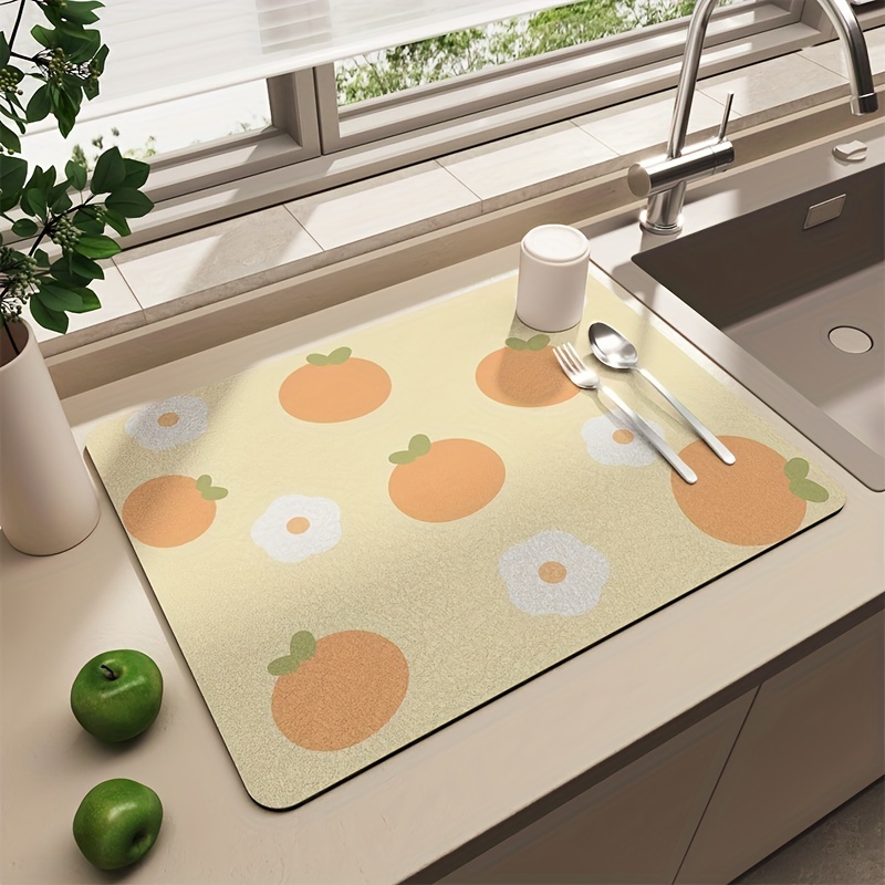 Dexi Dish Drying Mat For Kitchen Counter Floral Placemat, Non-slip