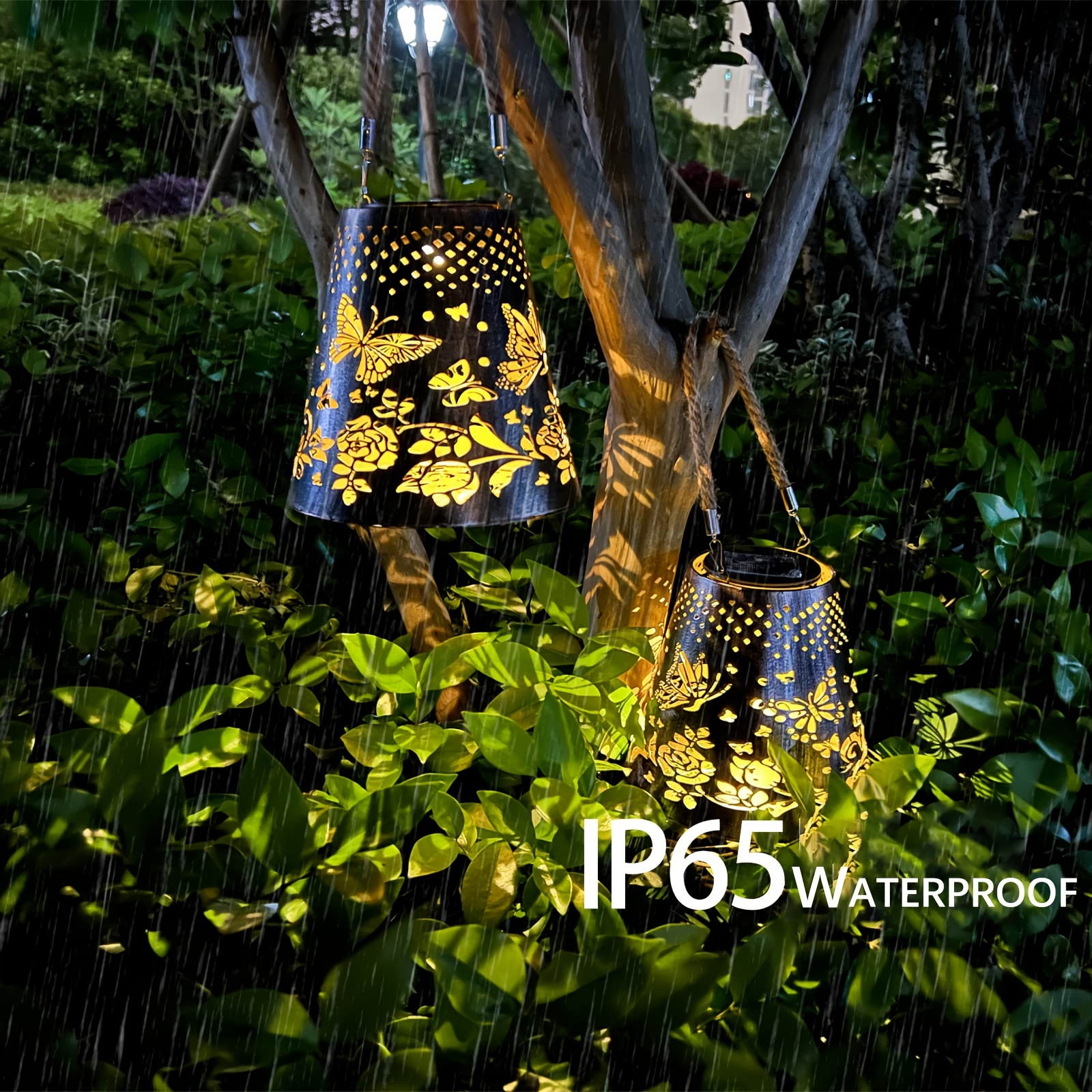 1pc ソーラーライト屋外ソーラーランタン IP65 防水夜間自動照明蝶と花