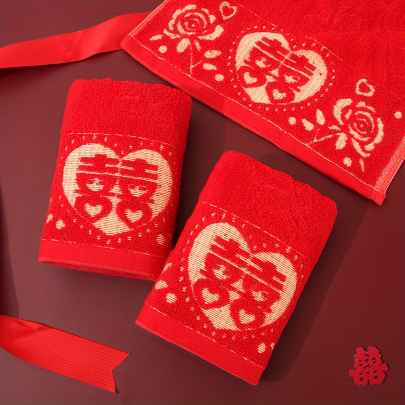 Cotton Red Hand Towel Household Soft Face Towel Wedding - Temu