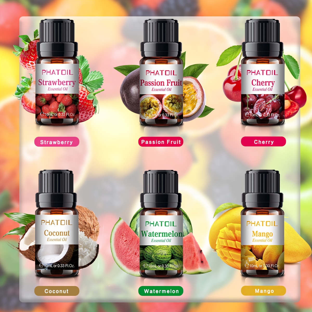 6pcs 10ml Fruity Fragrance Essential Oils Set, Fragrance Oils Gift Set For  Diffuser, Humidifier, Aromatherapy Passion Fruit, Mango, Strawberry, Cherry