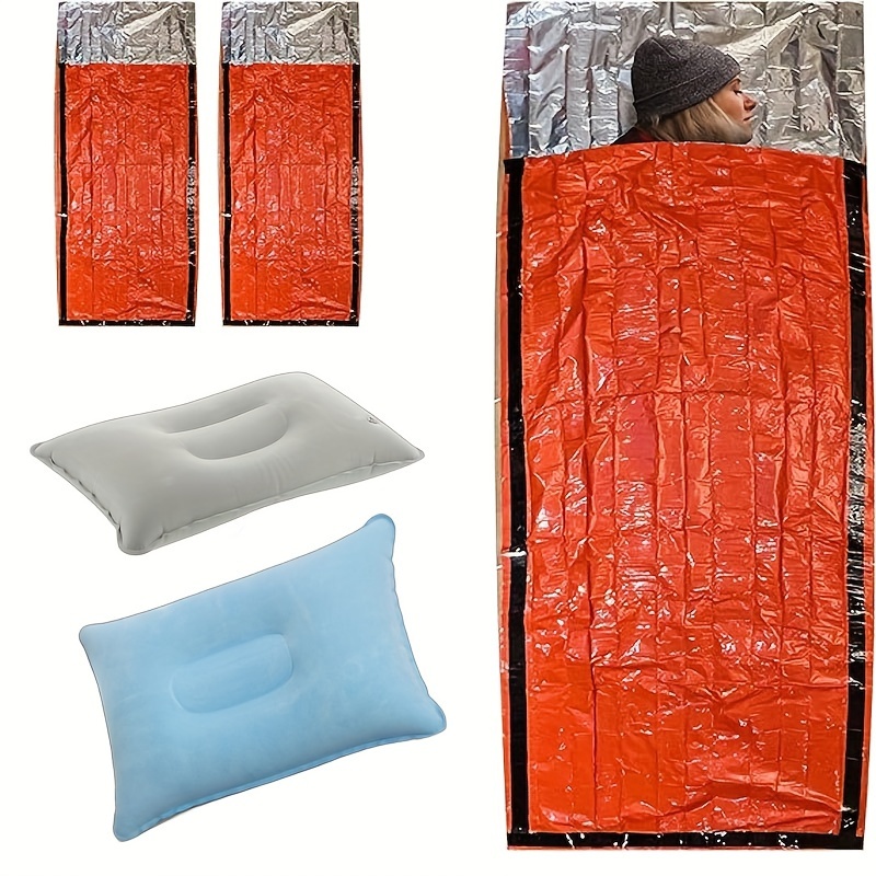 

Outdoor Pe Aluminum Film Emergency Sleeping Bag With Flocking Air Pillow, Survival Reflective Sleeping Bag, Moisture-proof Mat