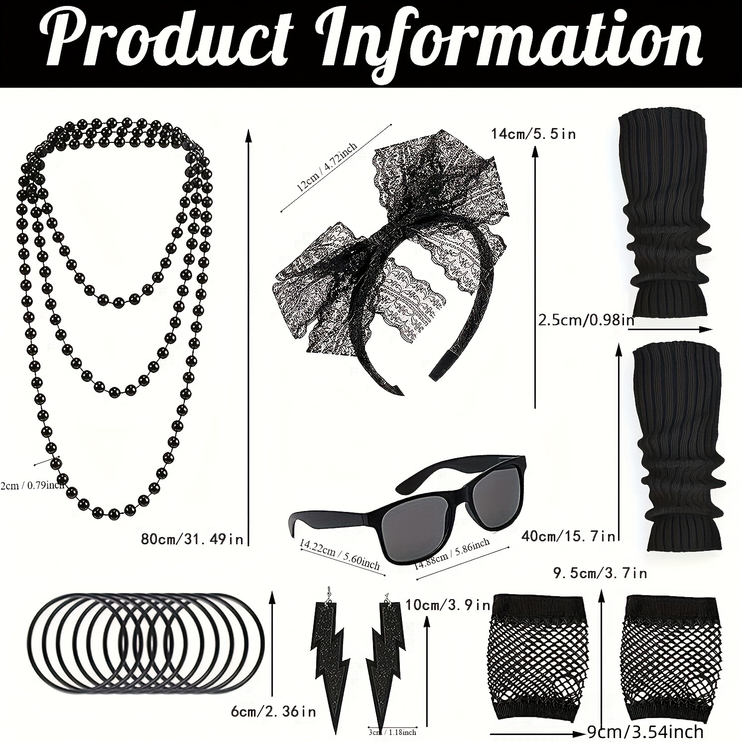 Accessoires vintage années 50 avec pince à cheveux, collier, gants &  lunettes | Noir-Rouge-Nacré | Jolis accessoires de déguisement pour femmes