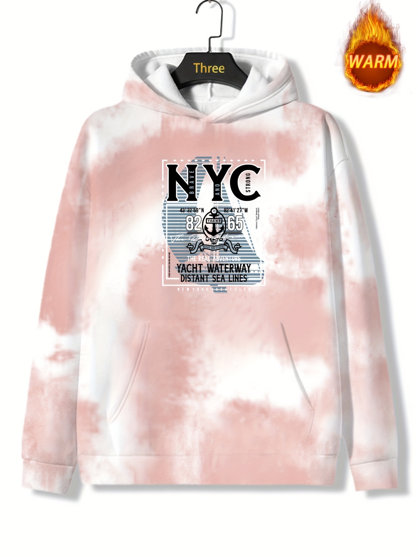 new York Print Warm Hoodie With Kangaroo Pocket, Men's Casual Pullover Hooded  Sweatshirt - Temu Australia