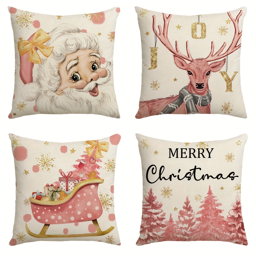 Christmas Linen Blend Throw Pillow Covers Merry Christmas - Temu