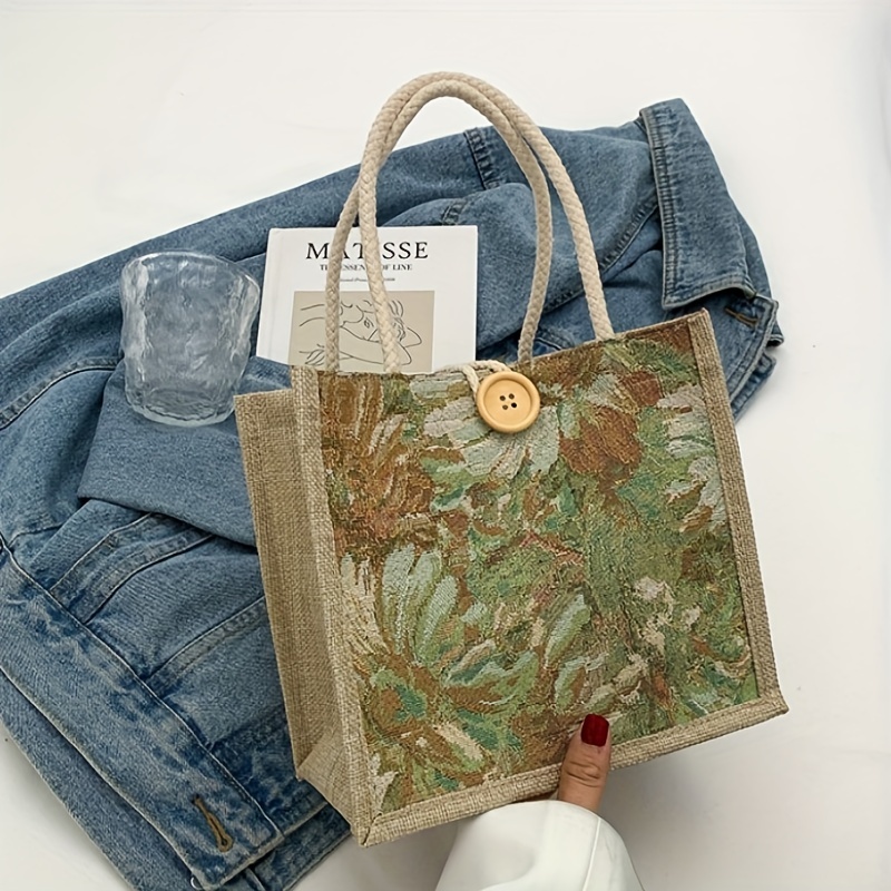 Borsa Tote Con Stampa Floreale Estetica, Borsa Per Il Pranzo In Tela  Vintage, Borsa Casual Da Donna E Borsa Bento Per Picnic, Scuola, Spiaggia,  Shopping - Temu Italy