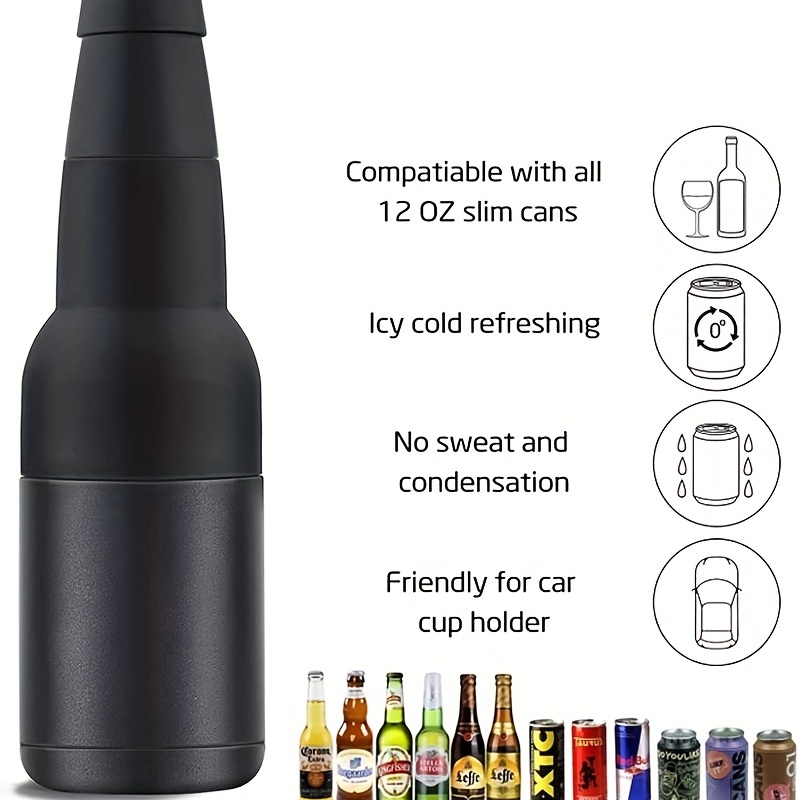  4 in 1 Insulated Slim Can Cooler for 12 OZ Cans and Beer Bottle  - Keep 8 Hours Cold, Easy to Hold - Stainless Steel Can Holder, Double  Walled Can Insulator
