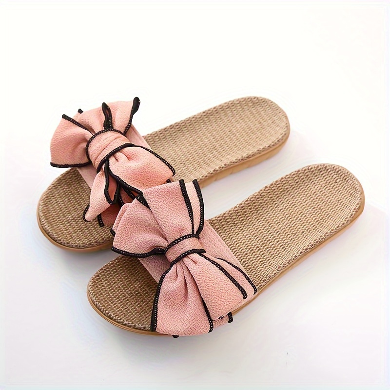 A Pair of Women'S Summer Indoor Slippers with Non-Slip Features, Cute Large Floral Design, And Made of Linen for Home Use., Women Shoes