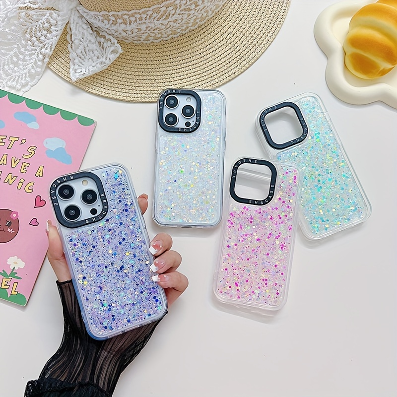 Marca Lujo Bling Glitter Sequin Funda Teléfono Suave Iphone - Temu