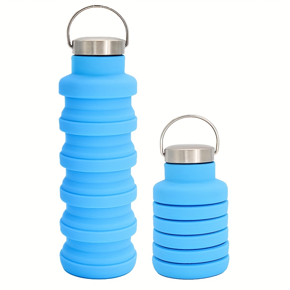 Botella de agua plegable (azul) - Reutilizable, sin BPA, silicona,  plegable, portátil ya prueba de fugas, botellas de agua para viajes,  gimnasio