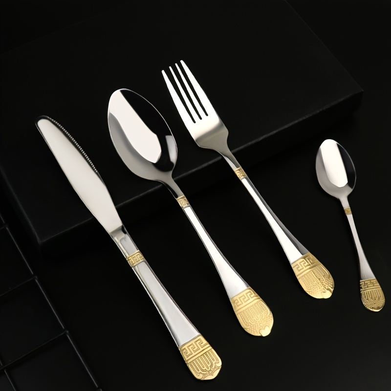 4PCS Set Golden Flower Stainless Steel Kitchen Knife Household