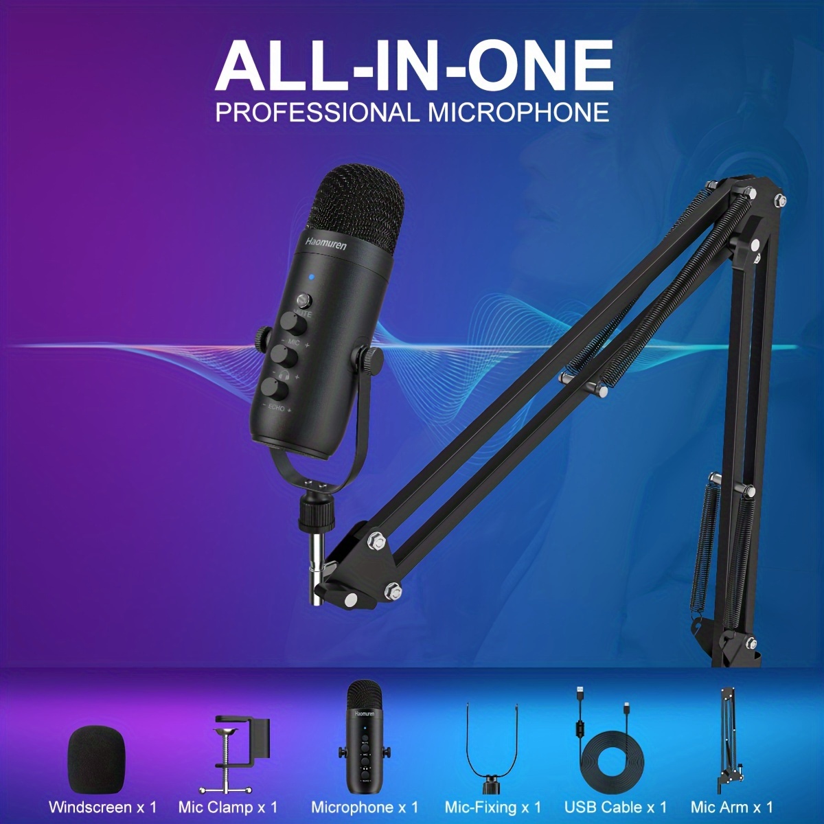 Usb Gaming Microphone Kit podcast Condenser Mic With Boom - Temu