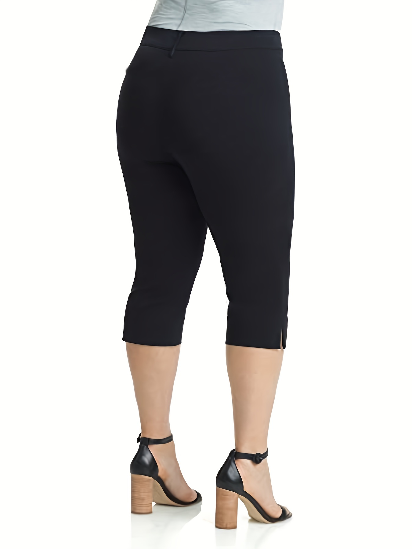 Plus Size Elegant Capri Pants Women's Plus Solid Split Hem - Temu