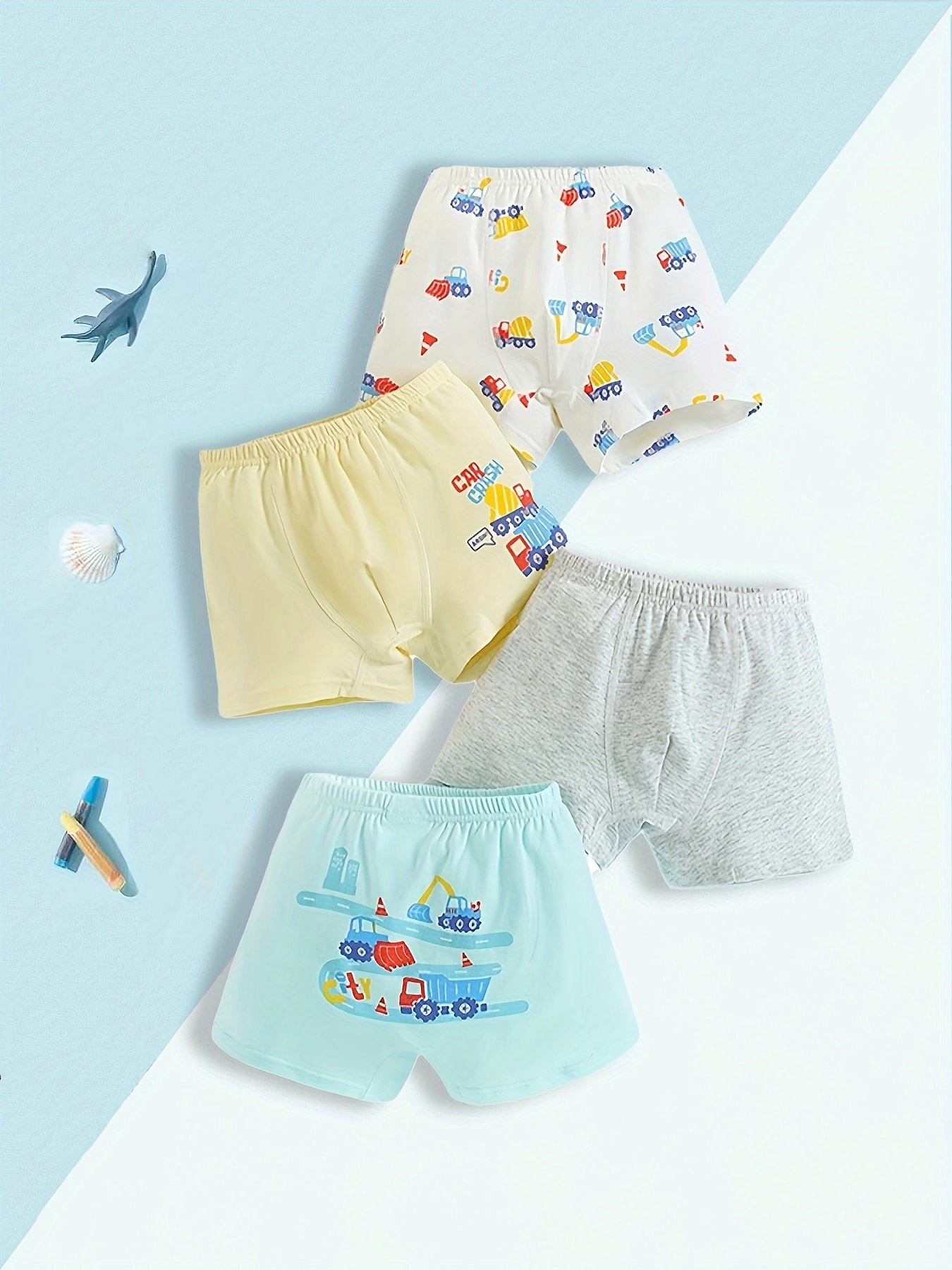 4pcs Boy's Cotton Boxer Briefs, Cute Cartoon Crocodile & Shark Pattern  Elastic Waist Shorts, Breathable Comfy Kid's Underwear