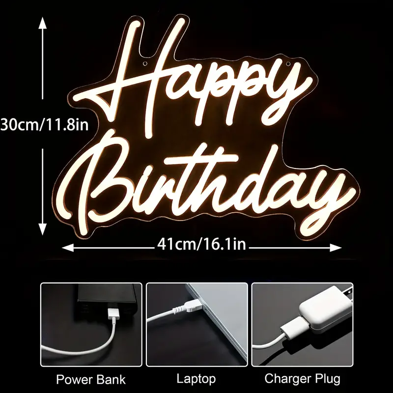 1pc Happy Birthday Neon Lights, 16.1*11.8 Warm White Dimmer Switch,  Birthday Party Background Decorative Lights, Birthday Gifts For Boys And  Girls