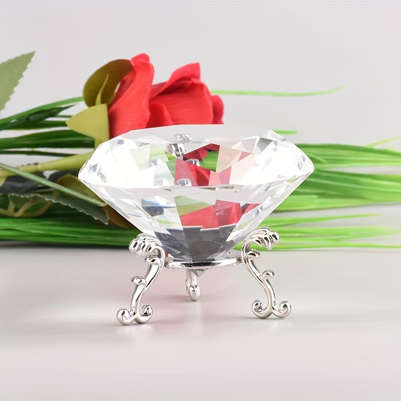 

1pc White Crystal Diamond Ornament, Clear Diamond Shaped Crystal Jewel Paperweight, For Company Party Souvenir Home Wedding Diy Ornaments Crafts