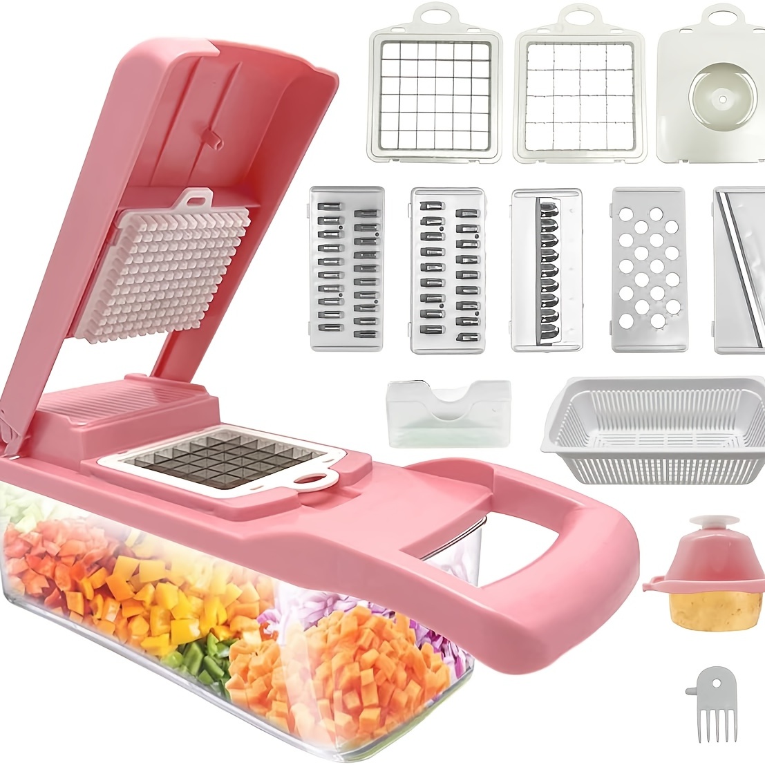 Vegetable Chopper, Multi-functional Vegetable Cutter, Handle Food Grater,  Fruit Slicer With Container, Onion Mincer, Chopper With Multiple  Interchangeable Blades, Household Potato Shredder, Kitchen Gadgets, Back To  School Supplies - Temu