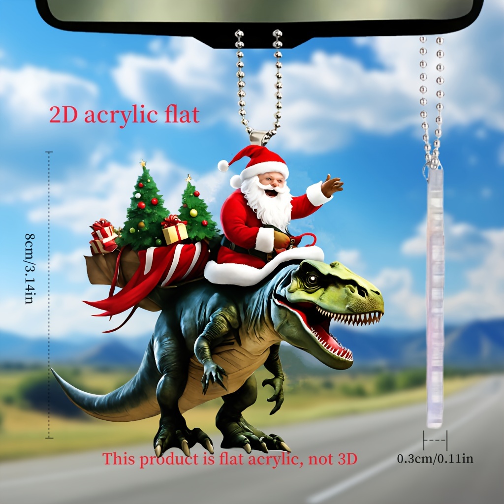 1pc 2D Acryl Weihnachtsmann Und Dinosaurier Auto Rückspiegel Anhänger  Kreativer Cartoon Schlüsselanhänger Rucksack Anhänger Urlaub Dekoration