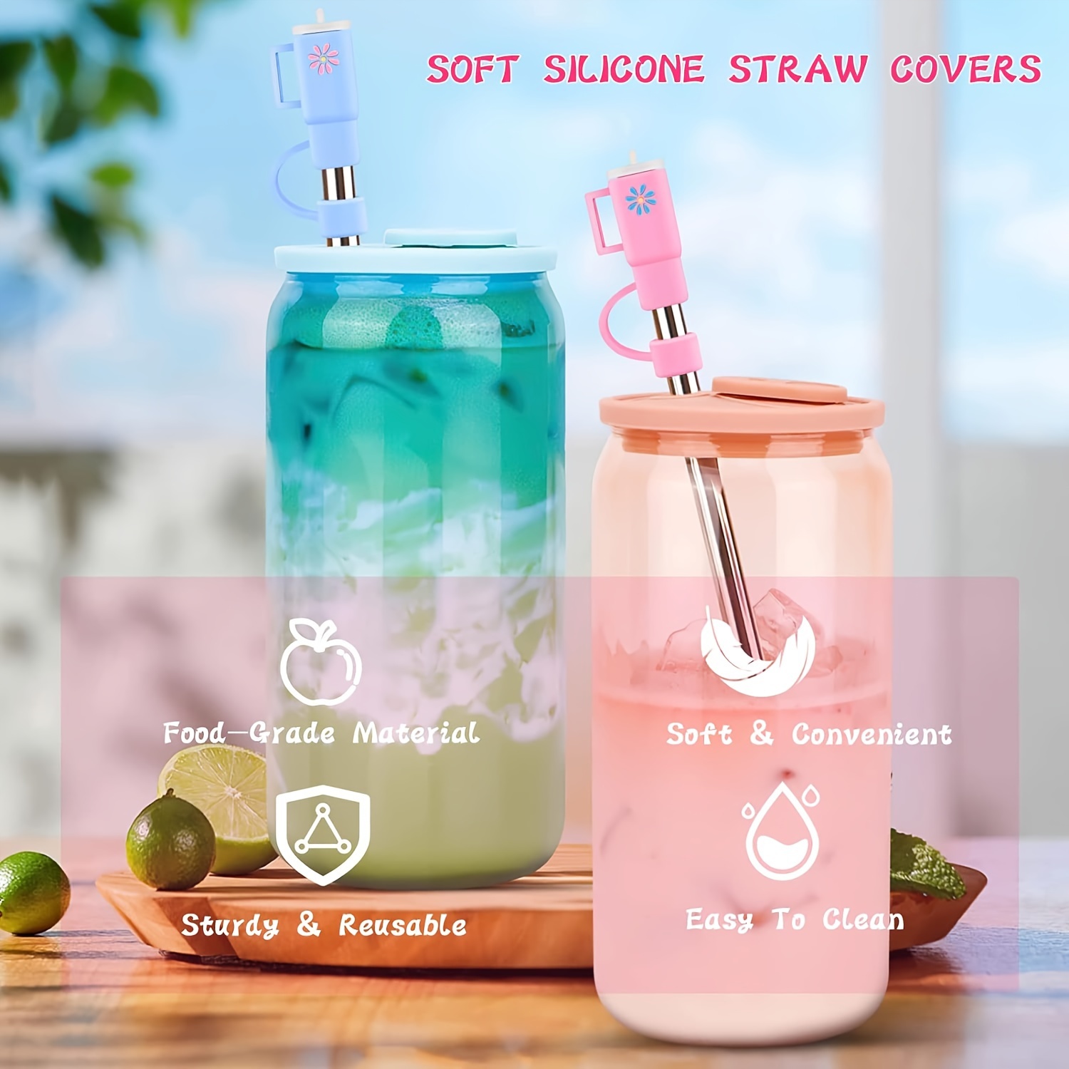 10mm Straw Cover, 4pcs Straw Covers Cap for Stanley Cup 40 oz 30 oz Food Grade Silicone Cute Large Cloud Straw Topper Straw Tips Cover Protector