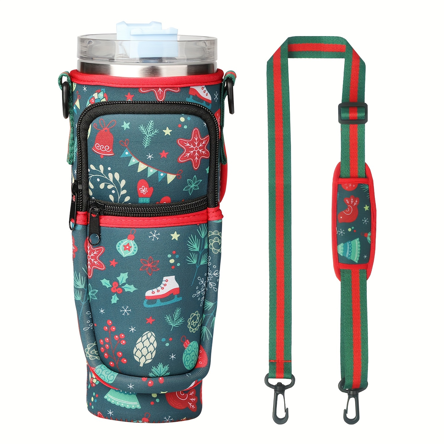 Adjustable Shoulder Strap Carrier Bag for Stanley 40oz Tumbler Water Bottle  - Portable Outdoor Bottle Holder with Fabric Cup Cover 