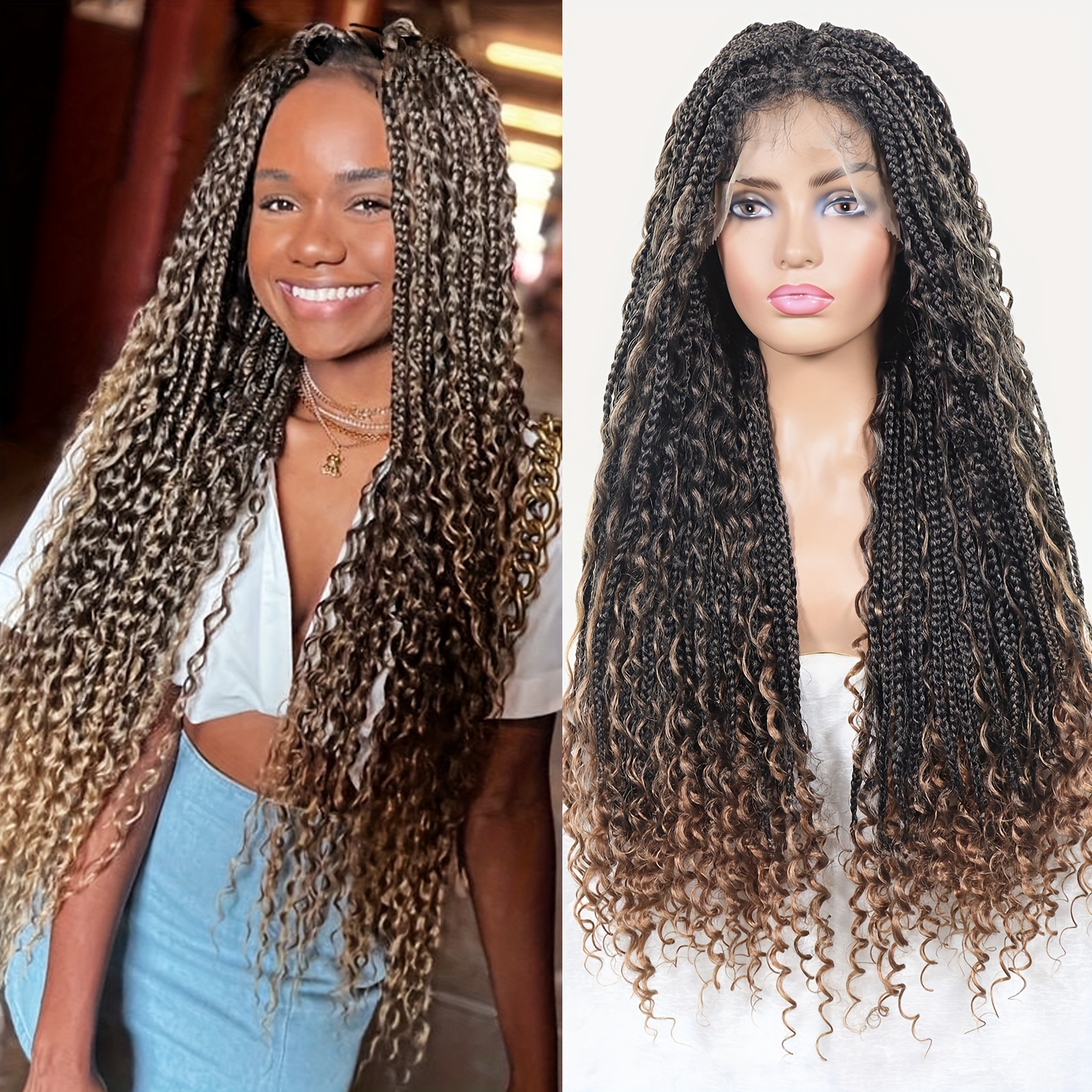 180% Density Black Box Braided Wigs Pre Plucked Braids Lace Front Wigs for  Black Women with Baby Hair Glueless Micro Braids Synthetic African