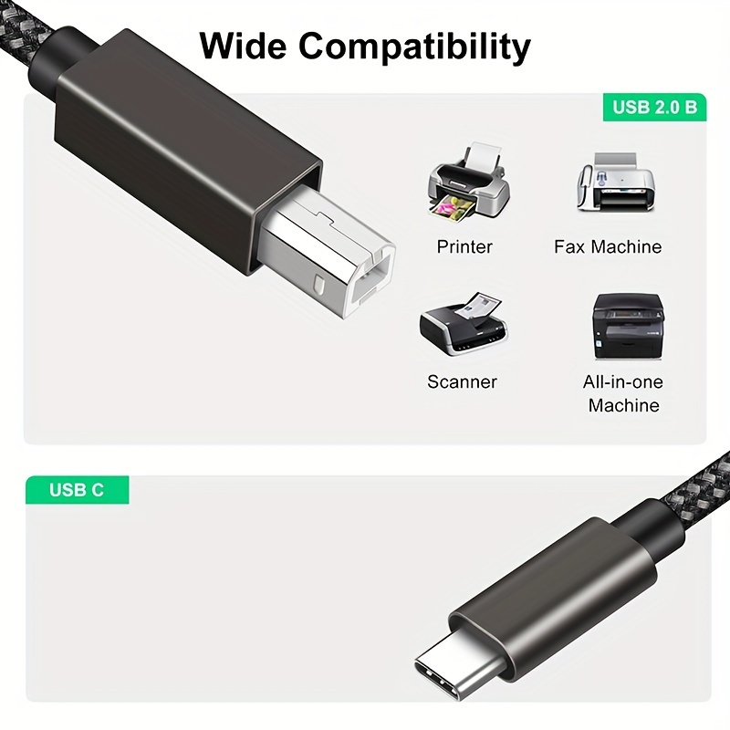 Câble d'imprimante USB-C 20 pi, cordon d'imprimante USB de type C vers  B haute vitesse compatible avec Pinter, numériseur, télécopieur