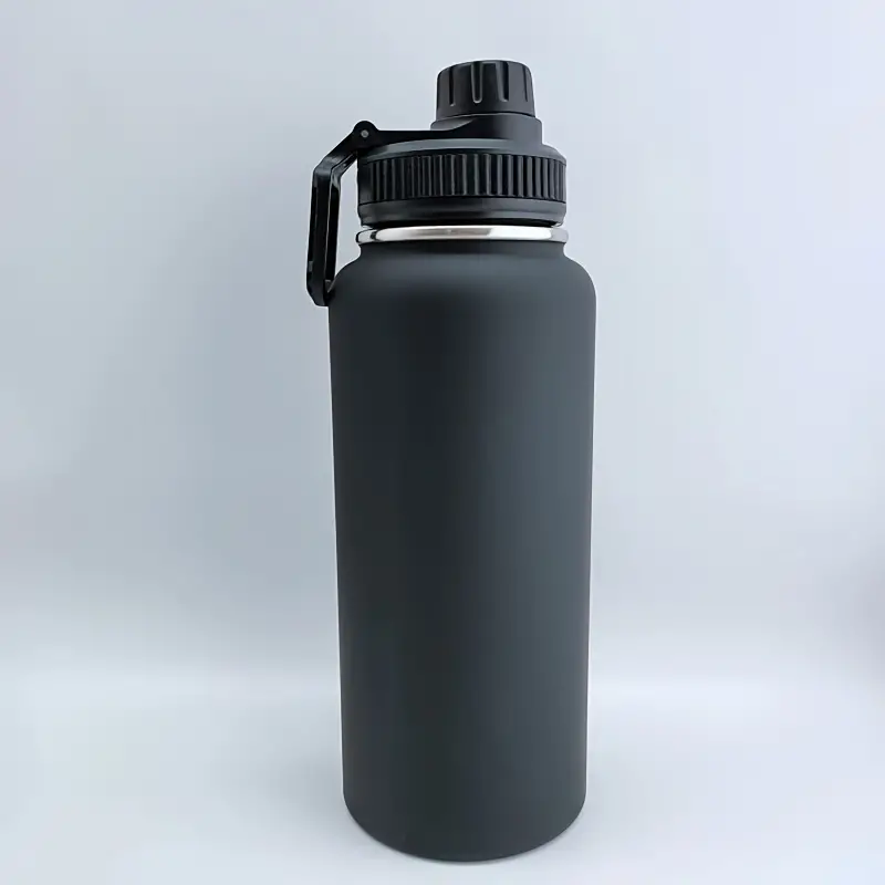1pc 1000ml Leakproof Black Matte Stainless Steel Water Bottle with Hanging  Buckle - Keep Your Drinks Hot or Cold All Day