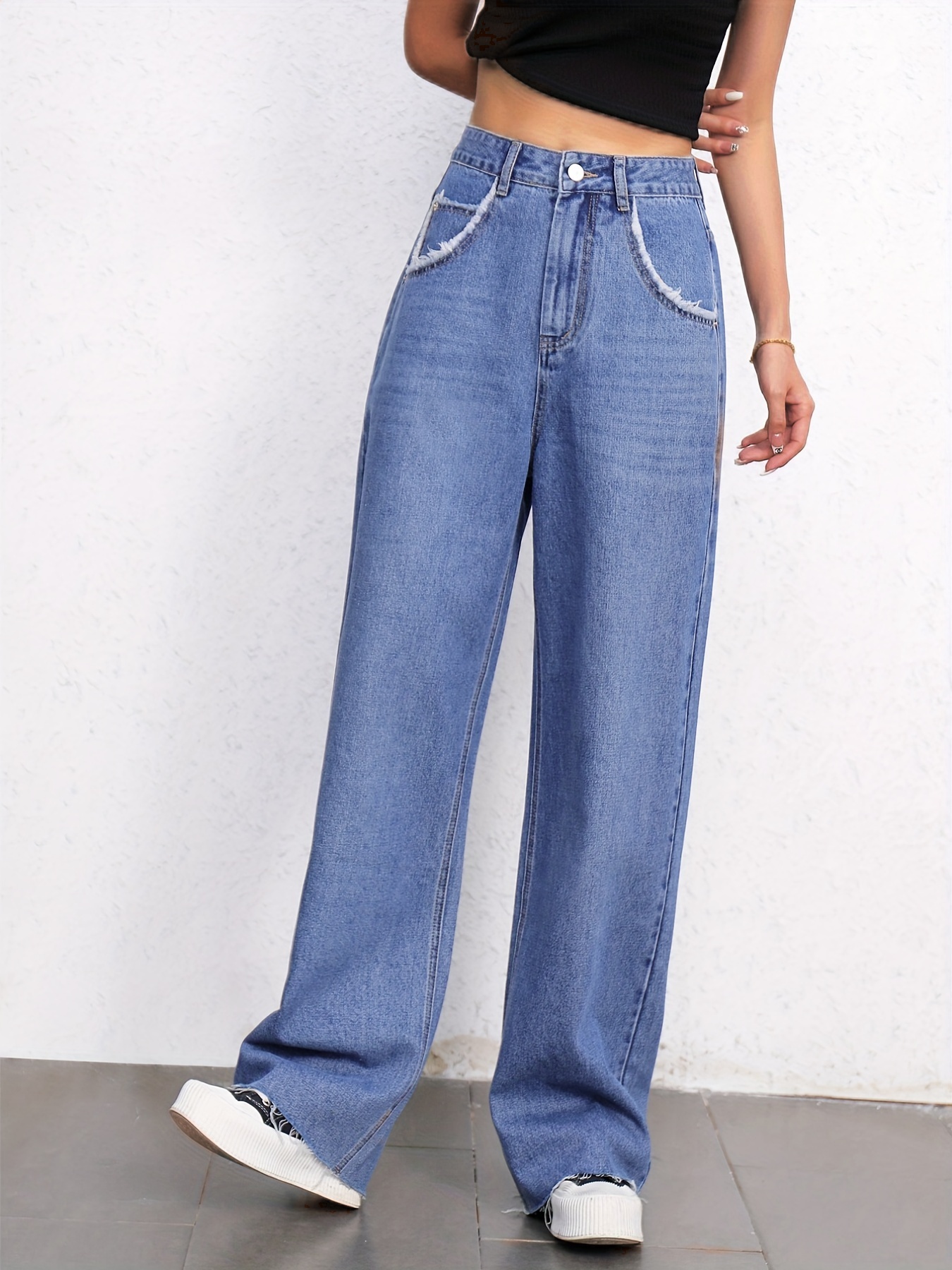 Frayed Hem Jeans in Denim - Trousers