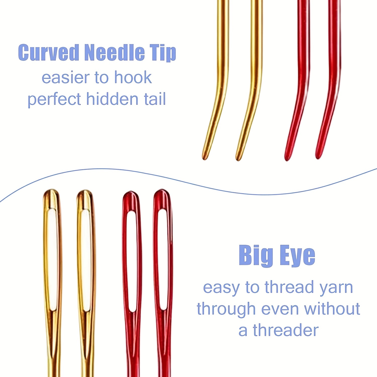 2 Yarn Darning Needles , Tapestry Needle, Bent Tip Yarn Darning Needle,  Aluminum Needle 