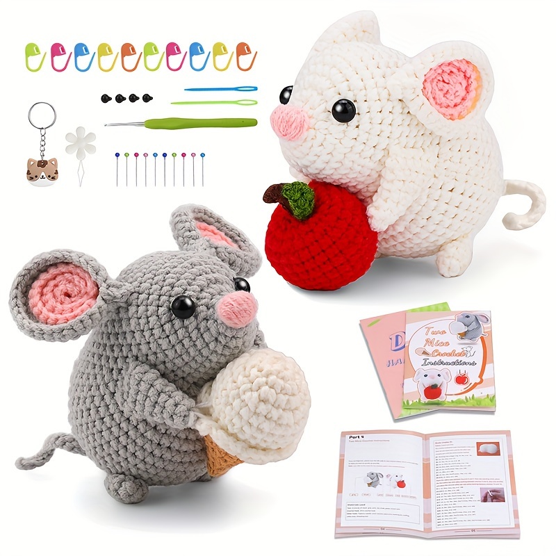 

2 Hamster Crochet Starter Kit Knitting Starter Pack, Crocheting Animals Kits For Beginners With Instructions, Accessories Random Color
