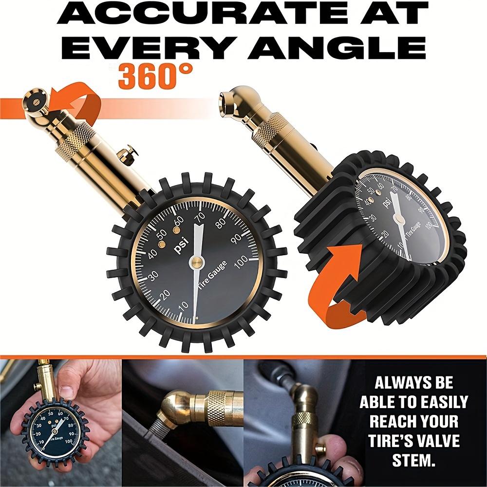 Tire Pressure Gauge With Large Inch Easy To Read Glow Dial Low High Air  Pressure Gauge Tire Gauge For Car And Trucks Tires Save Money On Temu  Temu