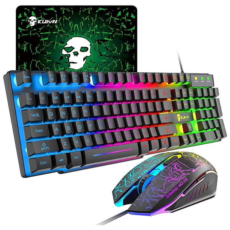 Wired Mechanical Gaming Keyboard Mouse Set Rainbow Led 104 - Temu