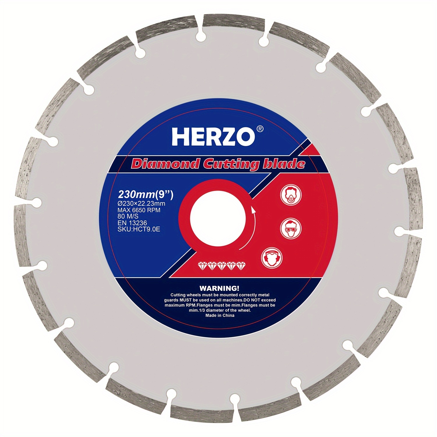 

1pc Herzo 230mm Diamond Cutting Disc, 125mmx22.23mm, For Cutting Masonry, Brick, Reinforced Concrete And Stone