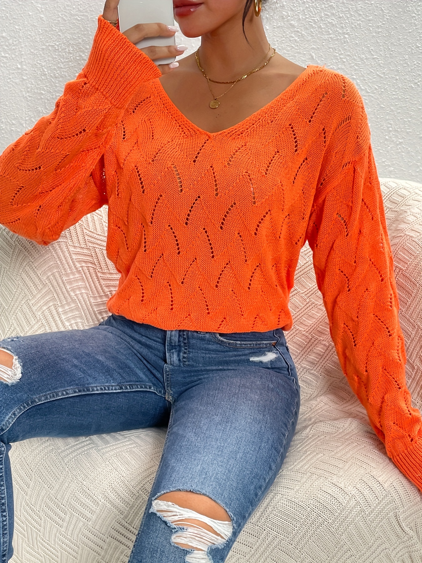Back Button Sweater Long Sleeve Fall/Winter Casual Women's Clothing