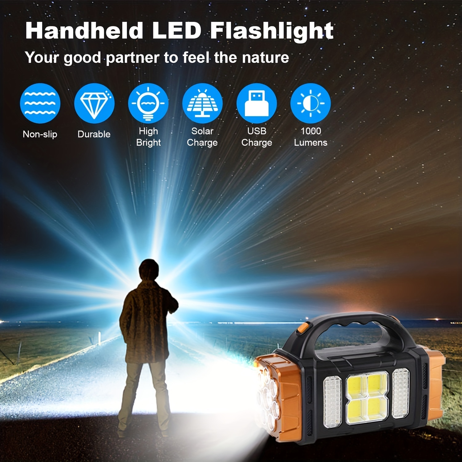 Solar Rechargeable Camping Lantern & Portable Outdoor Handheld Led  Flashlight