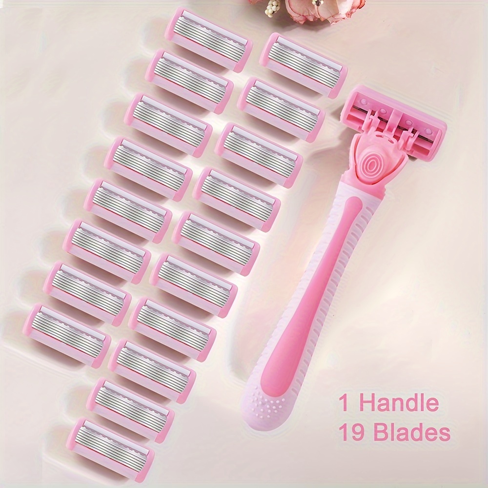 Women Shaving Razor 1 Handle 19 Blade Refills Safety 6 Layers Blade Body Hair Removal Razor With Lubricant Strip